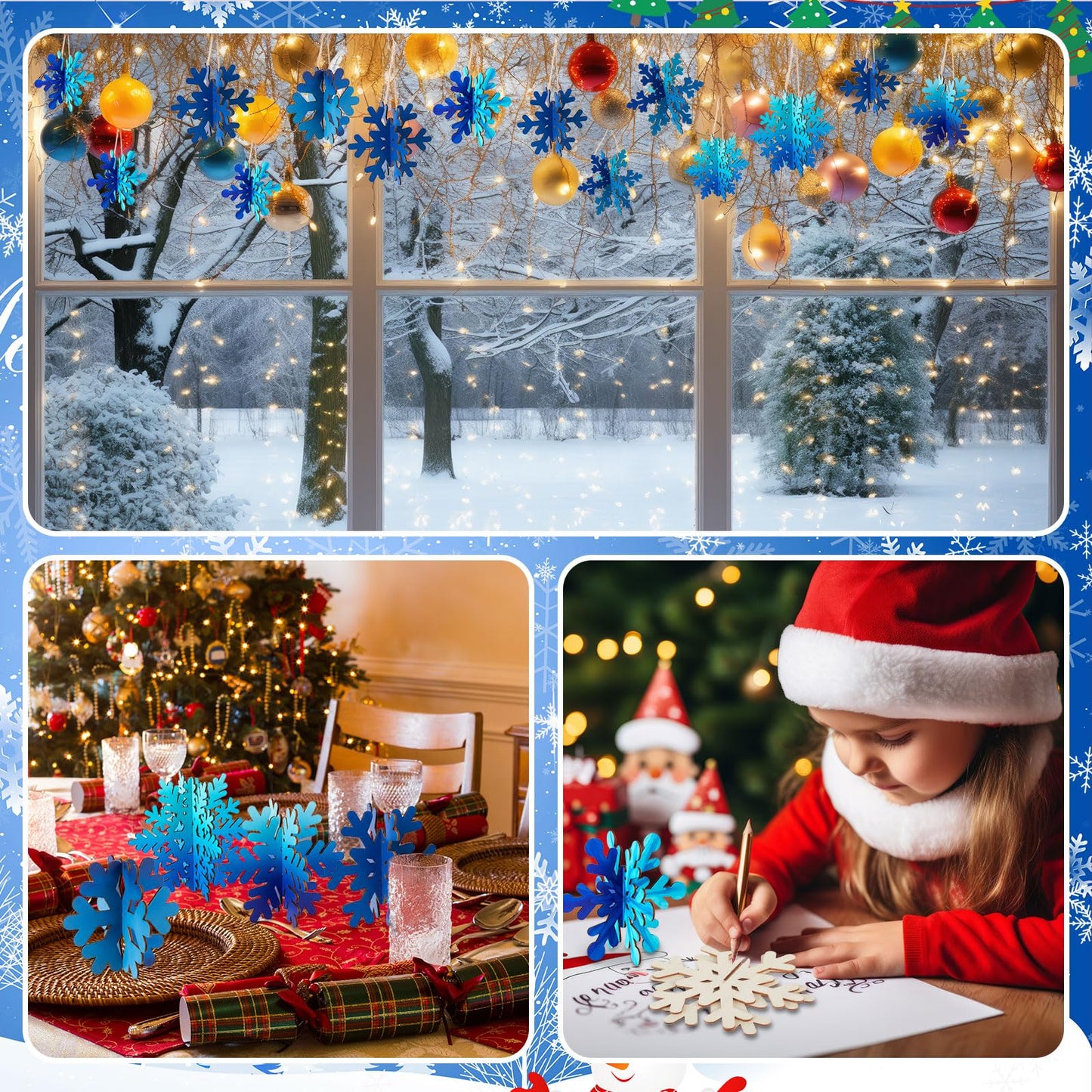 Chunful 48 Pcs Wooden Snowflake Ornaments DIY 3D Winter Snowflake for Crafts Bulk 24 Sets Unfinished Hanging Snowflakes Ornaments with Cord for Winter Party Decoration