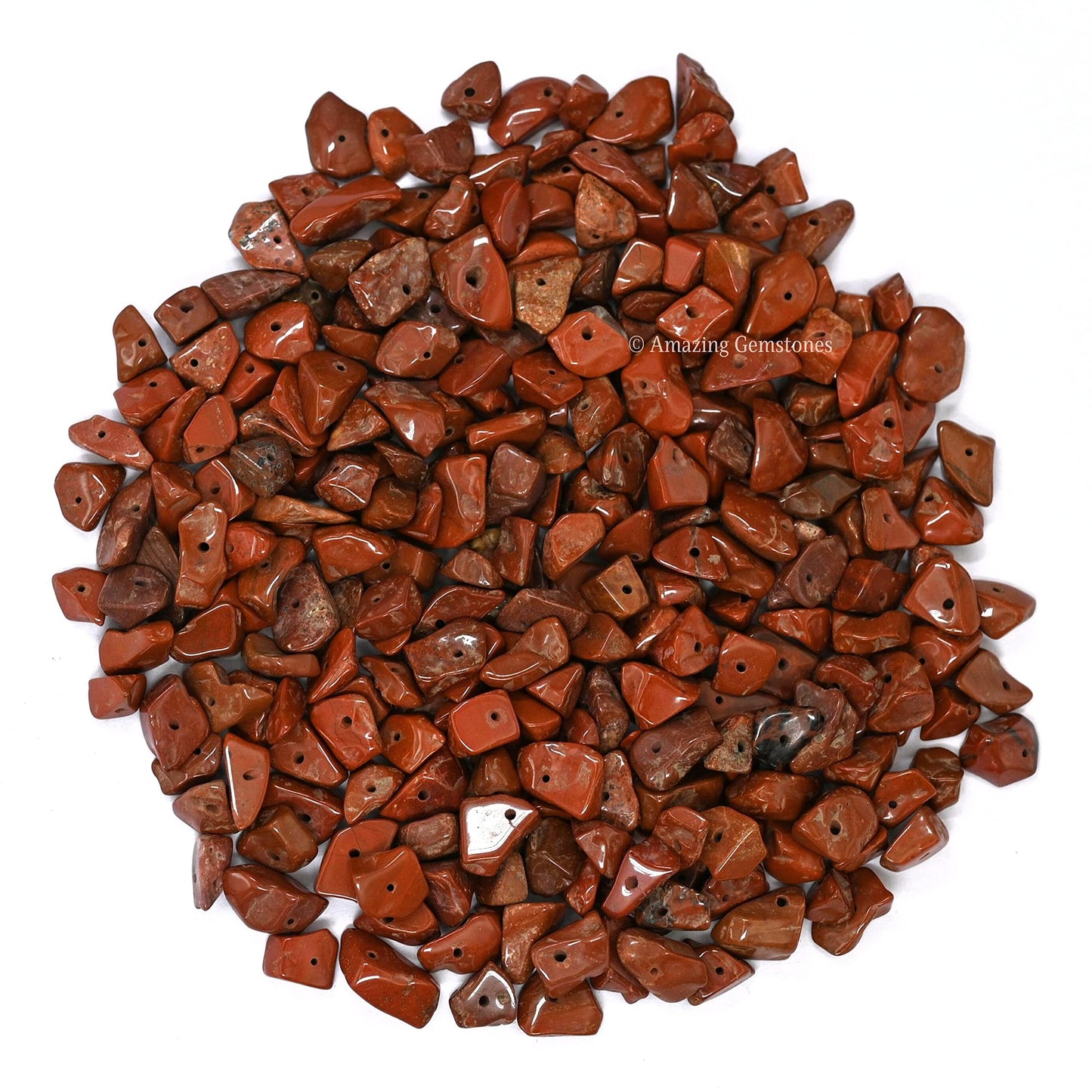 Red Jasper Pre Drilled Natural Crystals Crushed Chips Beads for Jewelry Making, DIY Handmade Healing Crystals (25 Inch Strand)