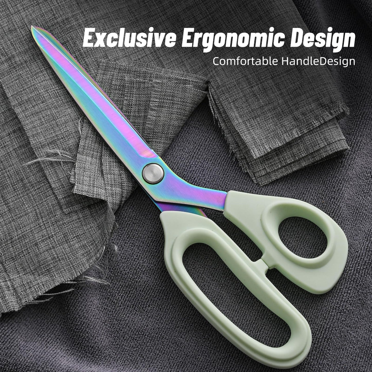 Premium Fabric Scissors Heavy Duty Multi-Purpose Titanium Coated Stainless Steel Leather Sewing Tailor's Scissors with Comfortable Handles, Craft Clothing shears (9.8Inch)