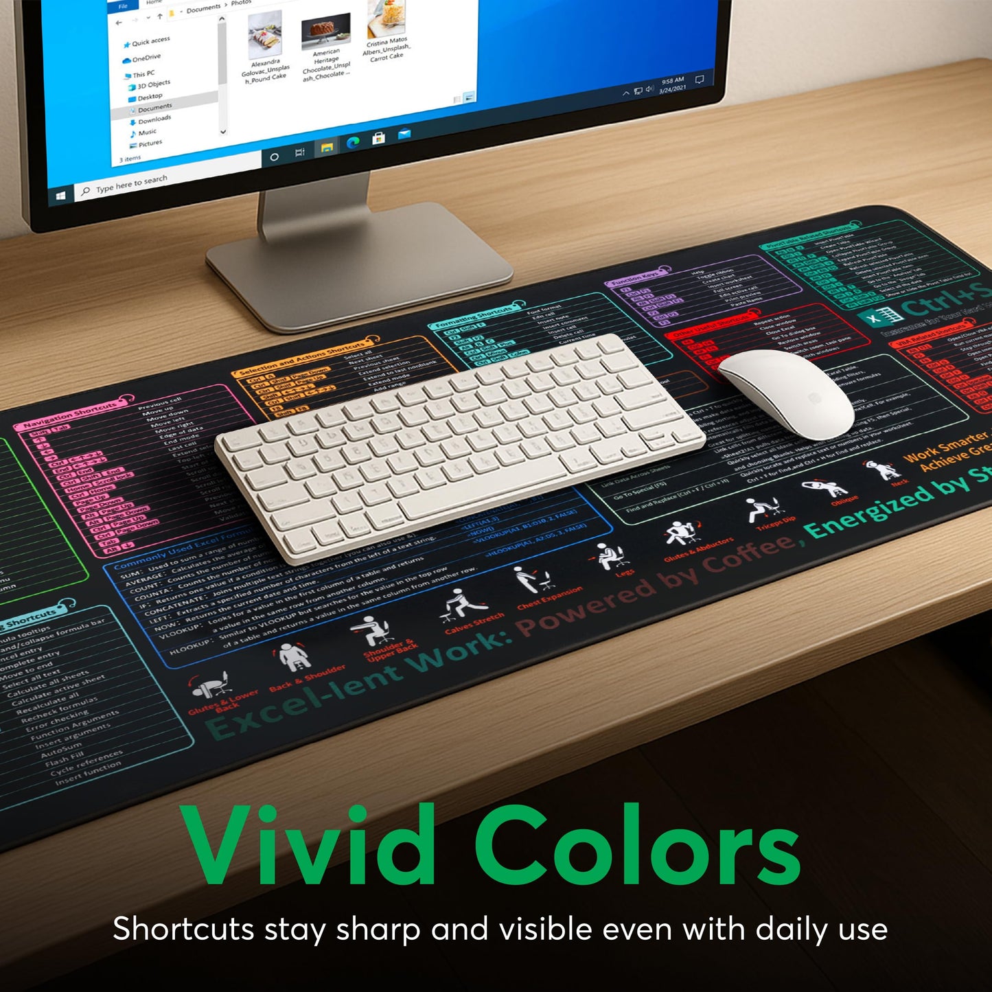 HURUC Excel Cheat Sheet Desk Pad – XL Excel Mouse Pad with Shortcut Keys & Formulas | 31.5"x11.8" Waterproof Non-Slip Desk Mat, HD Print, Stitched Edges for Work & Gaming