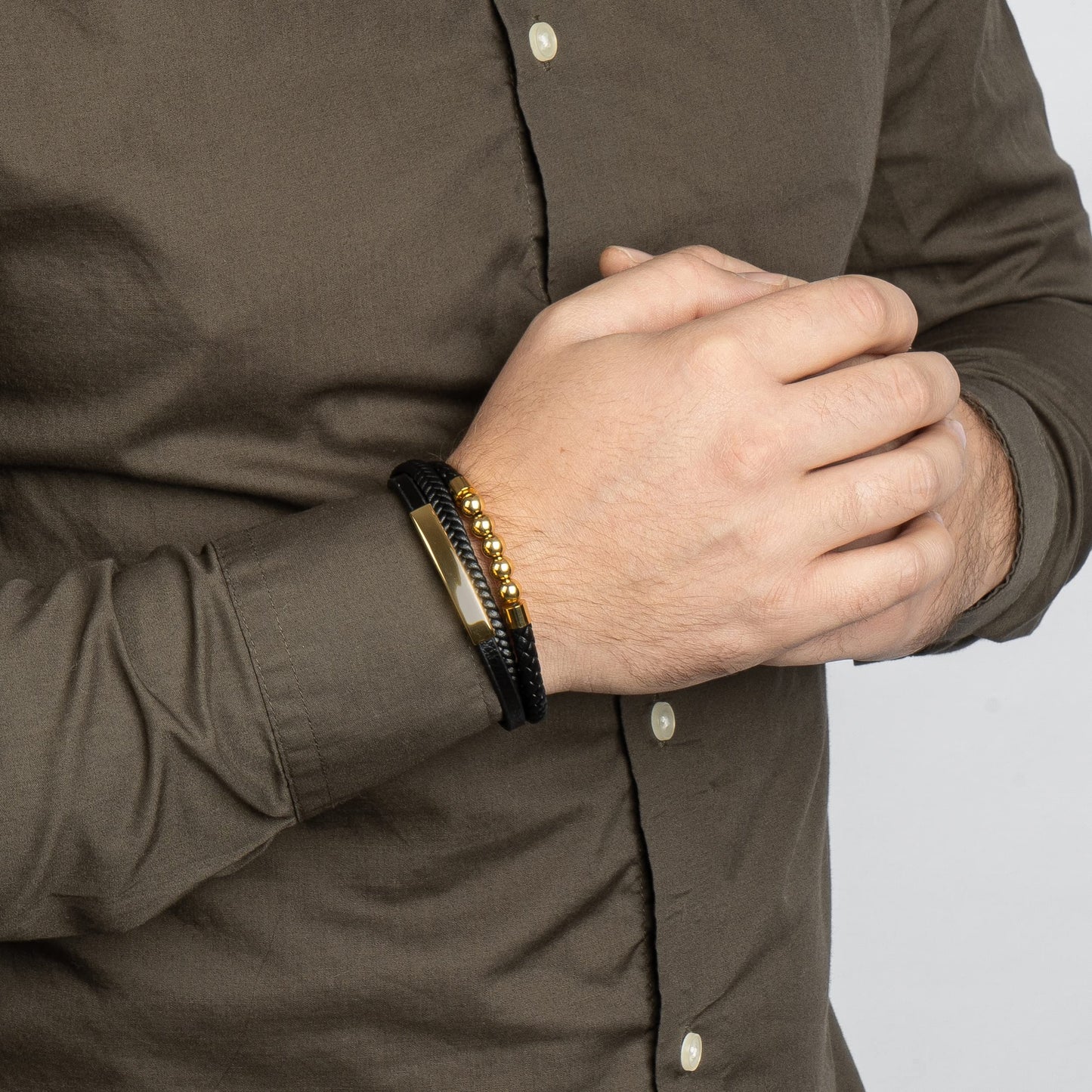 SERASAR Men's Gold Bracelet 17cm Leather Or Gift Box Braided Cowhide Adjustable Magnetic Clasp Multi Layer Wrap Jewelry Rope Male Men Magnet