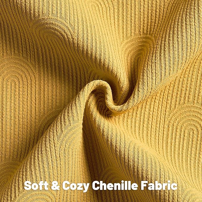 FUTEI Mustard Yellow Chenille Decorative Throw Pillow Covers 22x22 Inch Set of 2,Soft Cozy Striped Geometric Patterns Cushion Cases,Modern Home Decor for Couch Bed Living Room