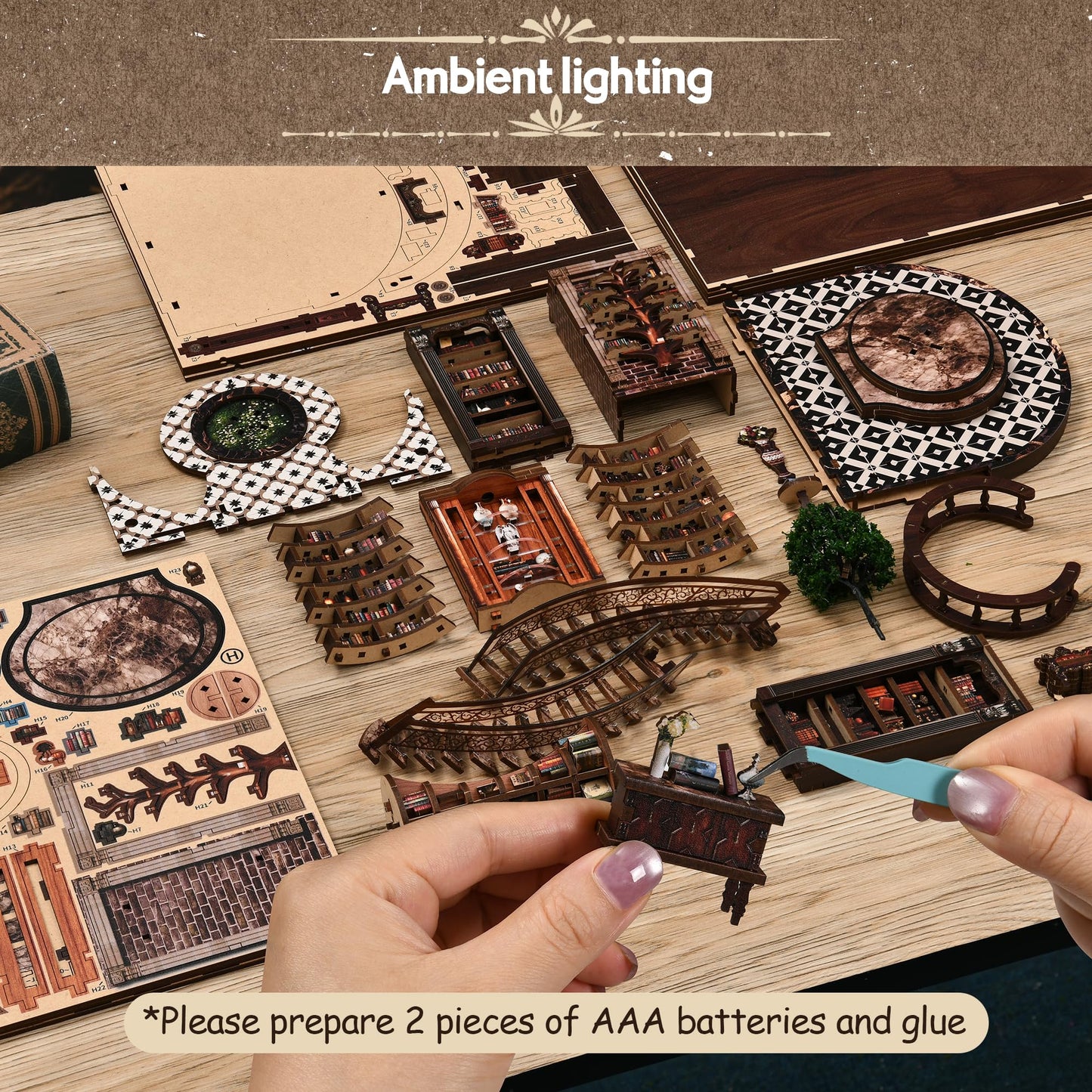 Soothee DIY Book Nook Kit with LED Lights | 3D Puzzles for Adults & Teens, Miniatures and Model Building Kits for Bookshelf Decor, Relaxing & Unique Gift for Craft Lovers | Wisdom Library