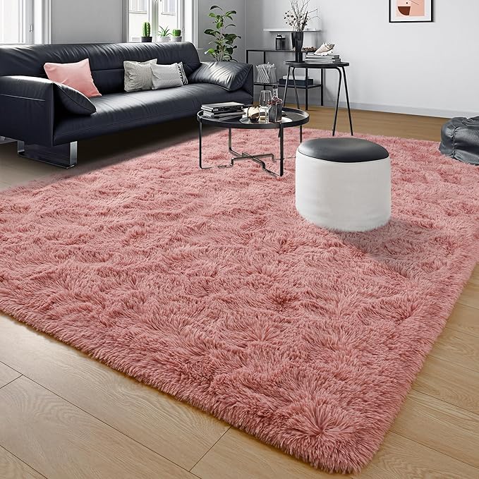 Tepook Super Soft Fluffy Rugs for Living Room, Shag 6x9 Area Rugs for Bedroom, Modern Shaggy Rug Fuzzy Carpets for Kids, Plush Indoor Nursery Home Decor Rug with Non-Slip Bottom, Blush