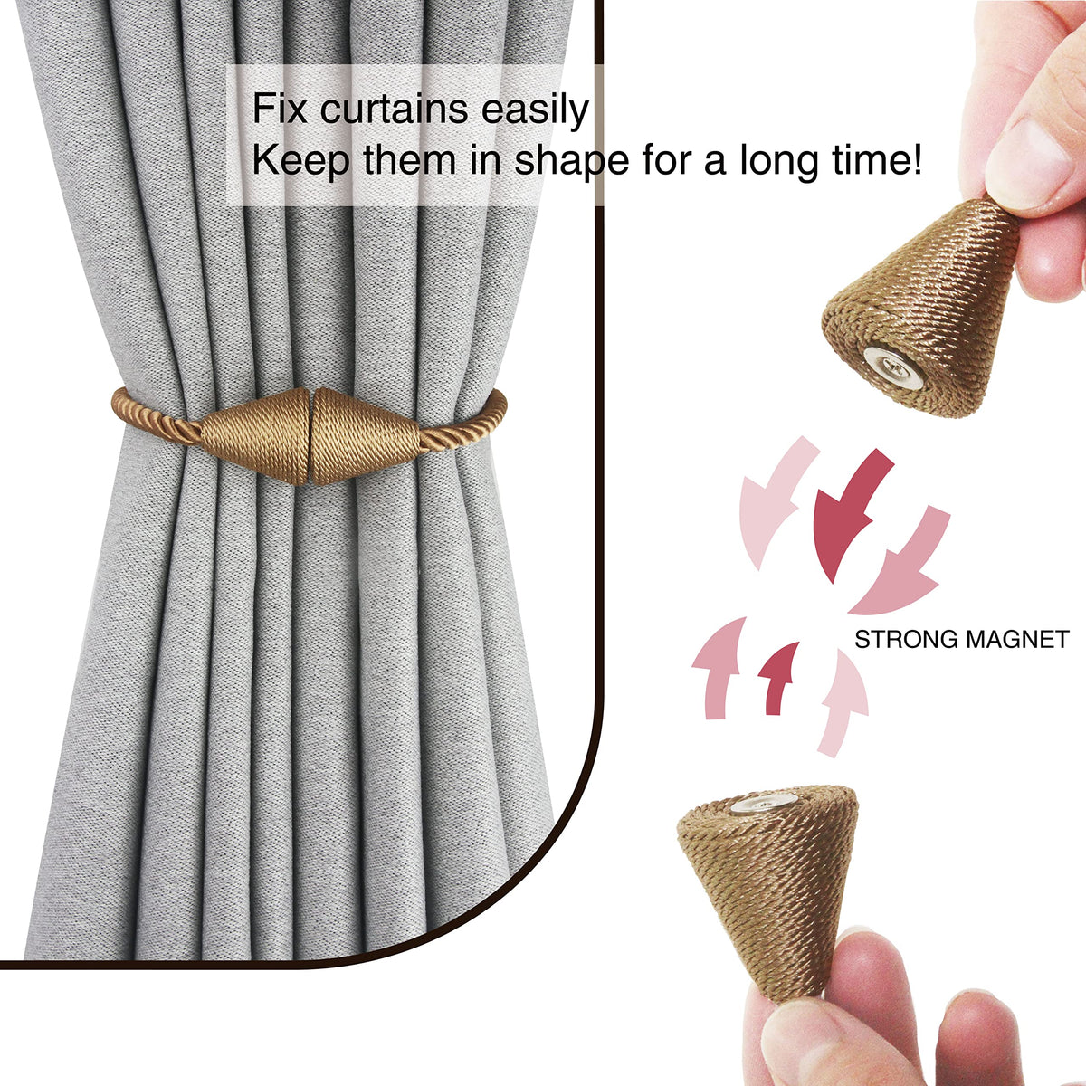 Magnetic Curtain Tiebacks Rope Decorative Holdbacks for Drapes Nieffeiy (2 Count)
