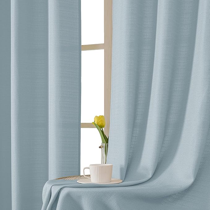 Chyhomenyc Bennet Aqua with Greenish Tone Curtains 45 Inch Length 2 Panels, Faux Linen Textured Light Filtering Soft Airy Rod Pocket Window Treatment Drapes for Living Room Bedroom, Each 30" Wx45 L