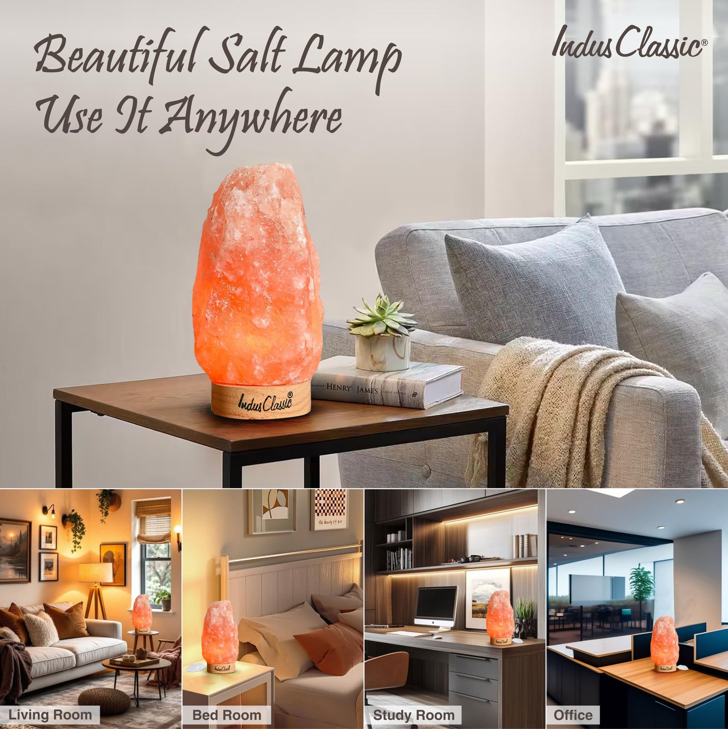 IndusClassic LN-02 Himalayan Pink Crystal Rock Salt Lamp 4~7 lbs with Dimmer Control Switch, Quality Gift Packaging
