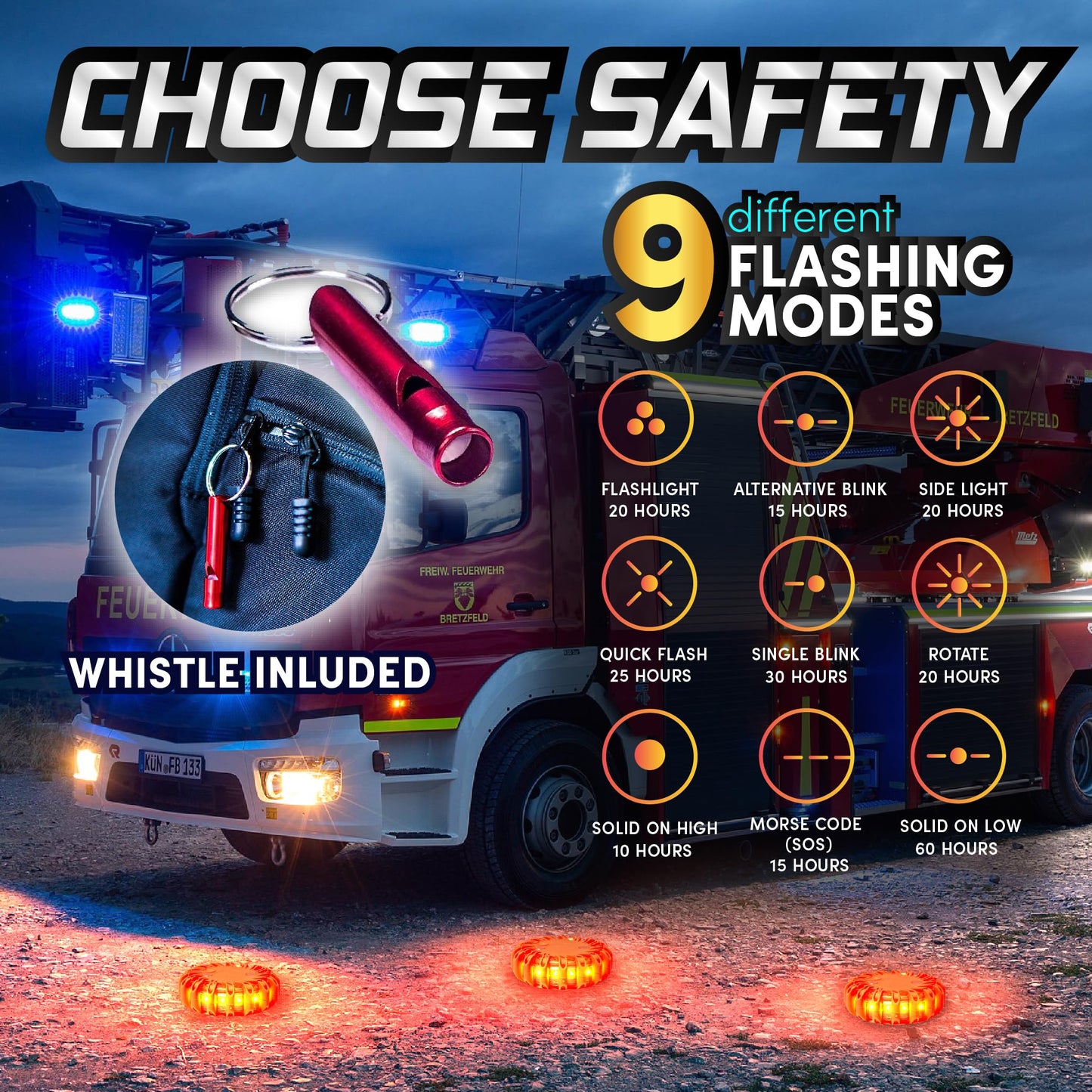 Marcala 6‑Pack LED Road Flares | DOT Compliant Emergency Lights for Vehicles with Batteries, Whistle & Case | Flares Emergency Road | Emergency Flares | Perfect For Gifting or Everyday Roadside Safety