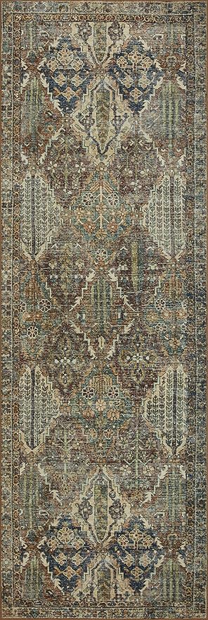 Loloi Magnolia Home by Joanna Gaines Banks Collection BAN-05 Spice/Blue 2'-0" x 5'-0" .13" Pile Height, Machine Washable, Accent Rug