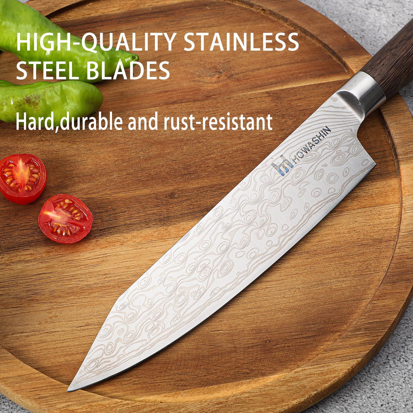 Howashin Kitchen Knife Set,High Carbon Stainless Steel Chef Knife Set,Sharp Forged Blade Professional Kitchen Knives Set with Ergonomic Handle, 3PCS Knives Set for kitchen with Gift Box