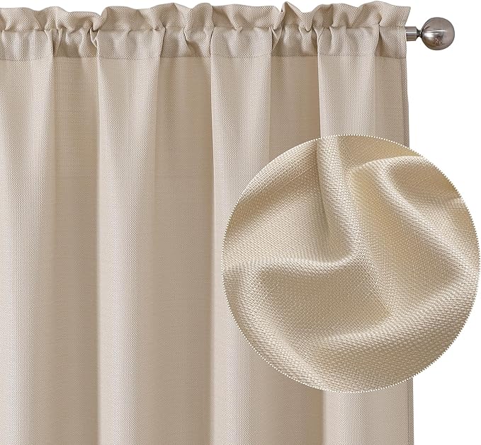 Chyhomenyc Bedroom Curtains 45 Inch Length 2 Panels, Faux Linen Textured Semi Light Filtering Soft Airy Rod Pocket Window Treatment Drapes for Living Room, Each 30Wx45L Inches, Linen Color