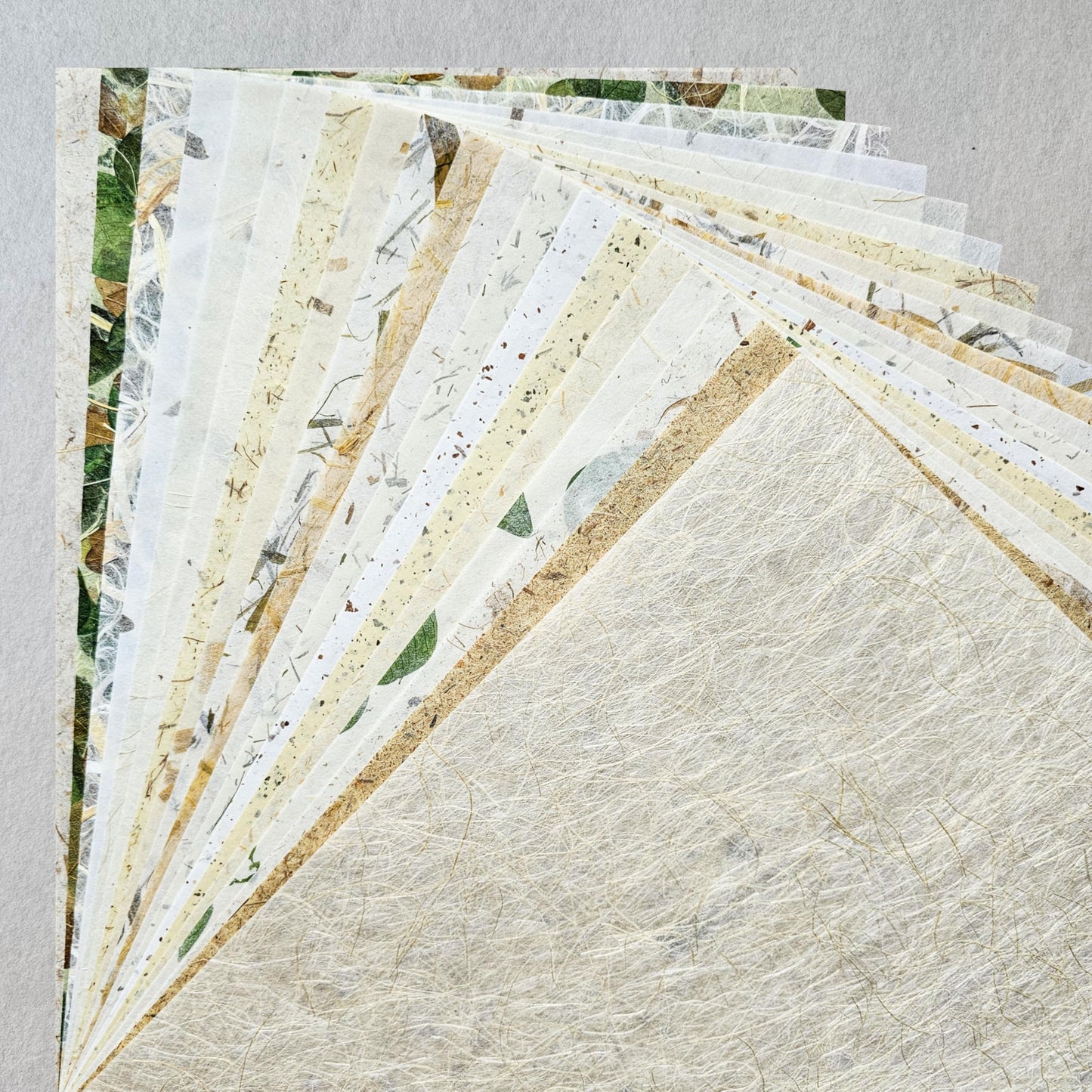 Kozo Studio - Natural Inclusion Mulberry A4 Paper Pack (40 Sheets, 20 Designs) | Premium Decorative Paper for Scrapbooking, Card Making, Collage, Mixed Media Crafts, and DIY Projects