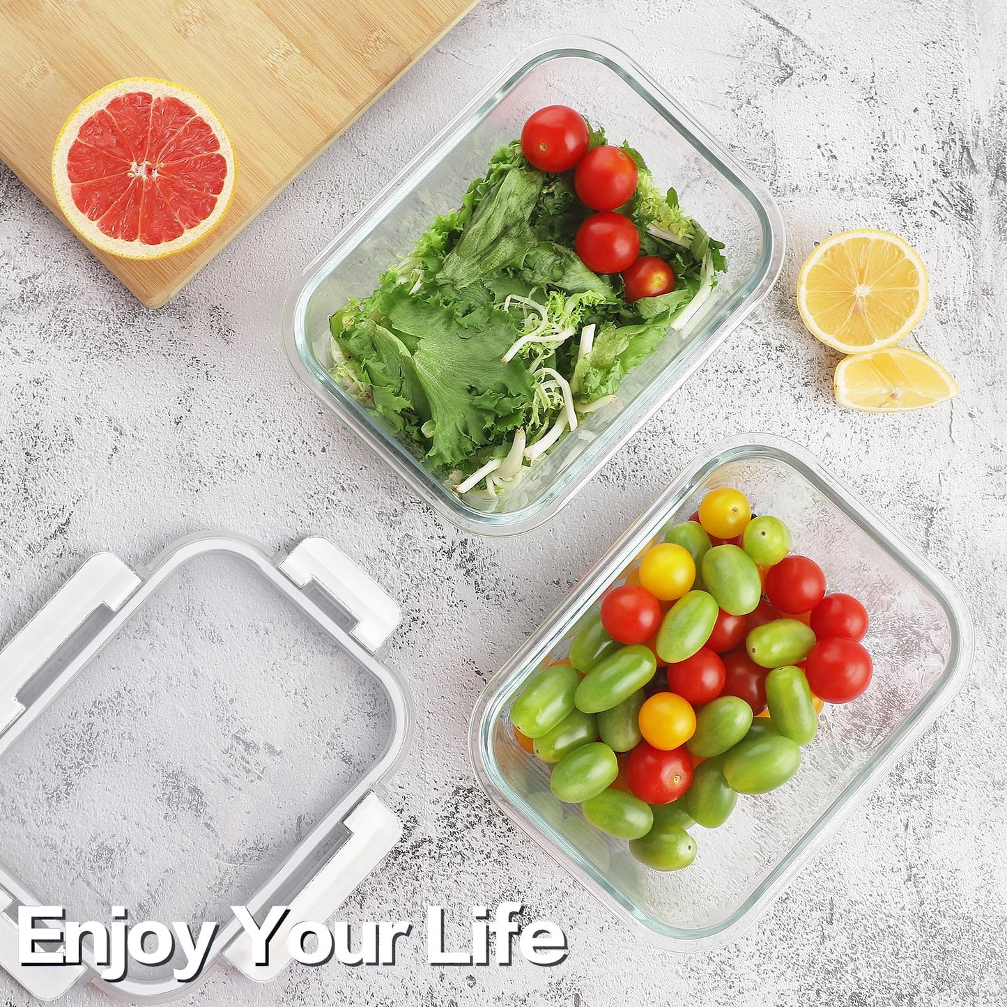 10 Pack Borosilicate Glass Meal Prep Containers with Locking Lids, Glass Food Storage Containers Set, Airtight Lunch Bento Boxes, BPA-Free & Leak Proof, 36oz & 14oz, Freezer, Oven Safe-White