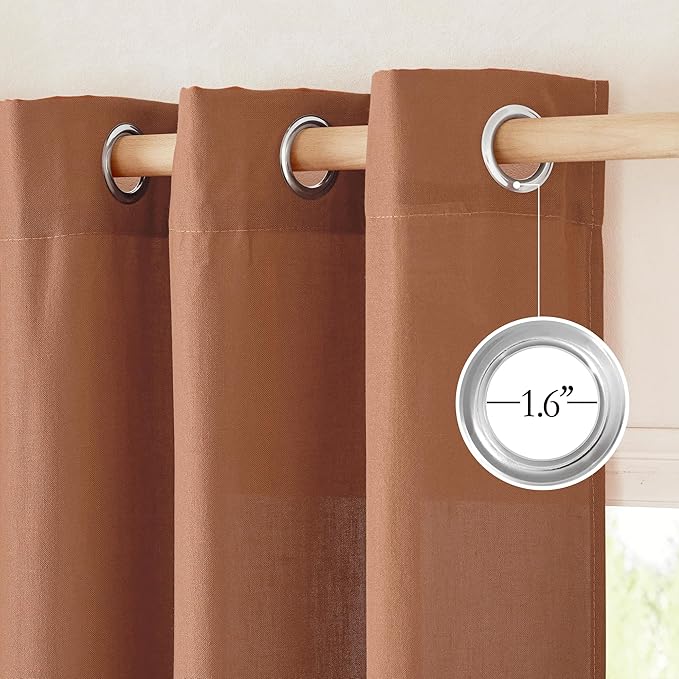 NICETOWN Caramel Short Linen Curtains for Kitchen, Thick Flax Small Window Treatments Semi Sheer Privacy Assured with Light Through for Cafe/Bathroom, W42 x L48, 2 Panels