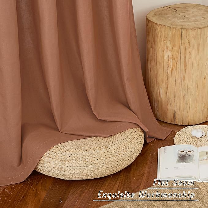 NICETOWN Caramel Linen Curtains for Kitchen, Thick Flax Small Window Treatments Semi Sheer Privacy Assured with Light Through for Cafe/Bathroom, W42 x L96, 2 Panels