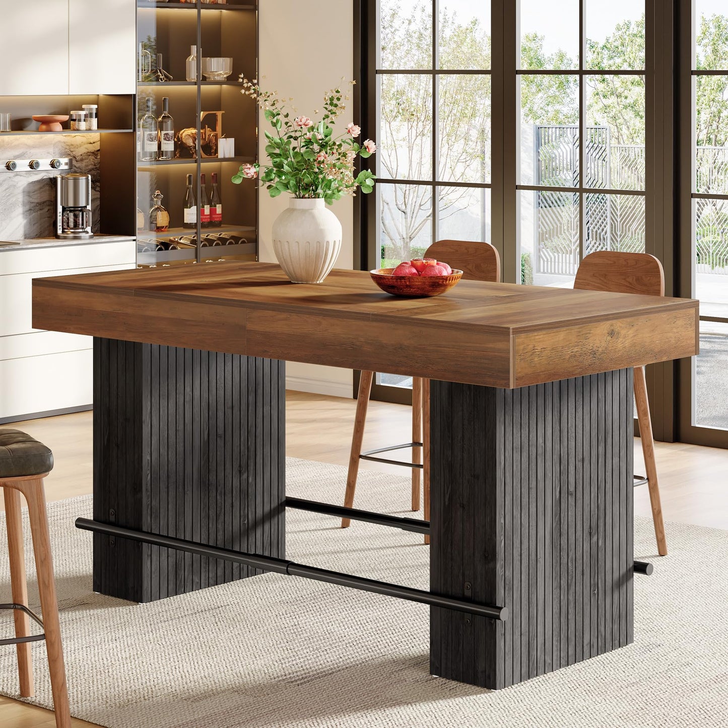 Tribesigns 62.2-Inch Dining Table for 4-6, Counter Height Dining Room Table with Footrest, High Top Kitchen Bar Table for Living Room, Kitchen, Pub