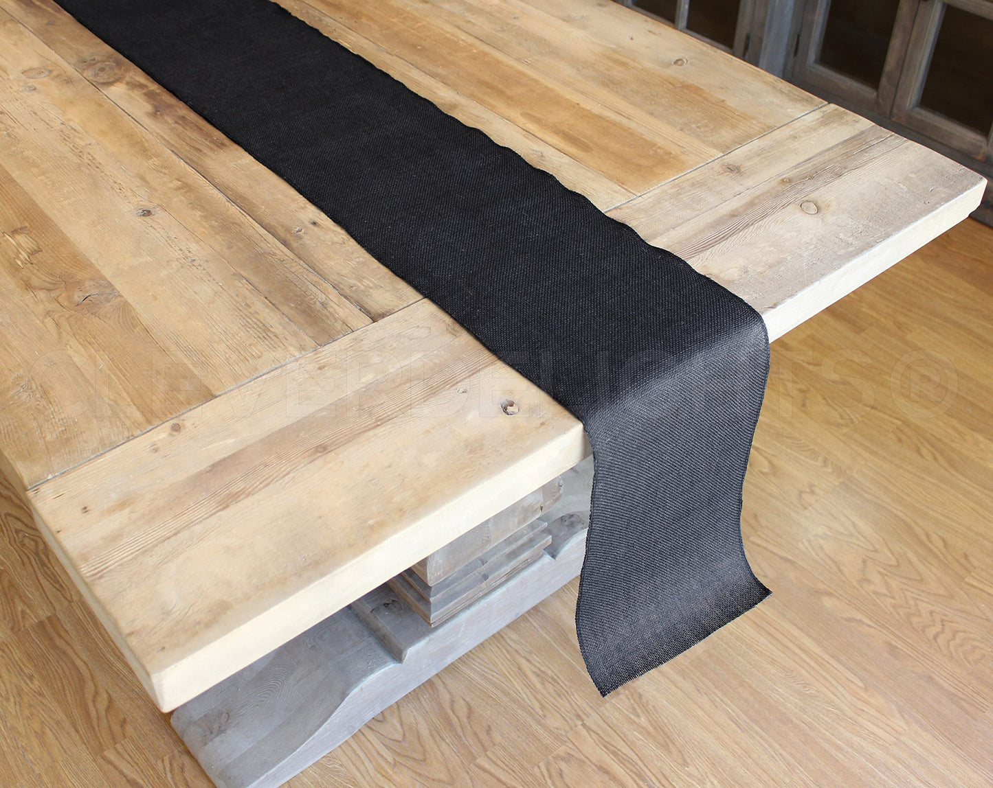 CleverDelights 9" Black Burlap Roll - Finished Edges - 5 Yards - Jute Burlap Fabric