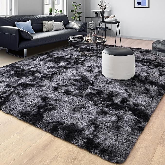 Tepook Soft Fluffy Area Rug for Bedroom, Modern Shaggy Rugs for Living Room, 3x5 Fuzzy Rug for Kids Boys Girls Room, Plush Indoor Nursery Home Decor Rug with Non-Slip Bottom, Tie-dye Dark Grey