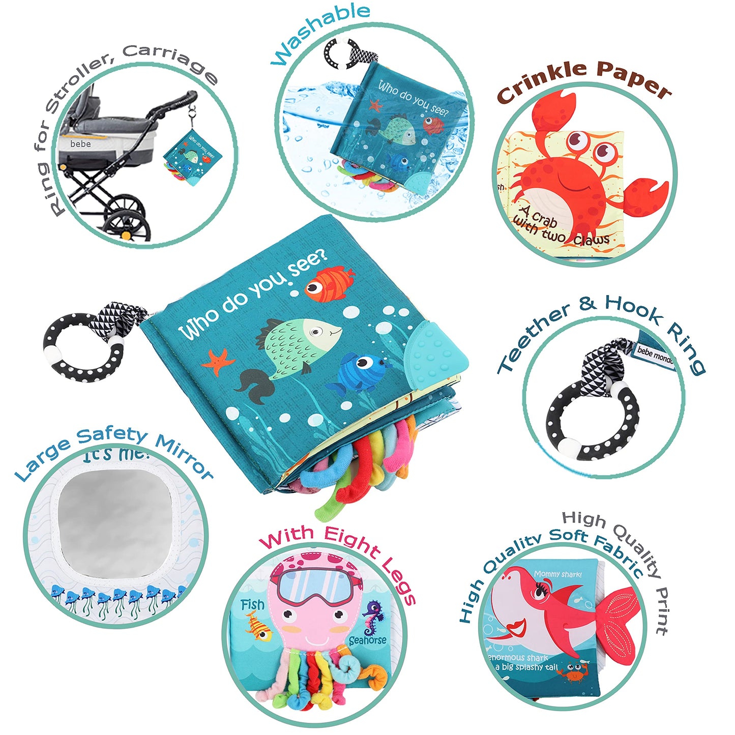 Fish Crinkle Book and Elephant Baby Toy for Babies Infants Toddlers