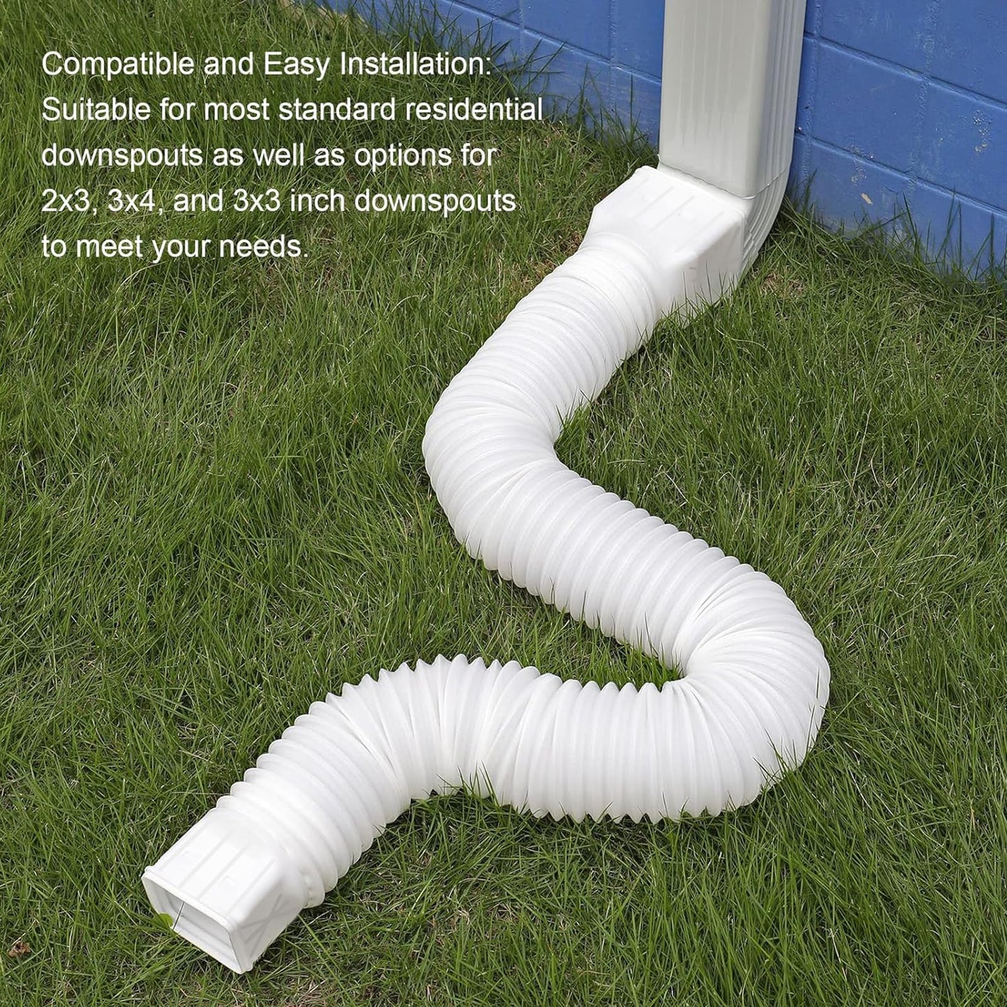 2 Pack Flexible Rain Gutter Downspout Extensions,Drain Downspout Extender,Gutter Extension Flexible,Down Spout Drain Extension Pipes,Extendable from 21 to 60 Inches (White)