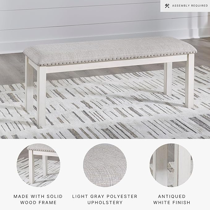 Signature Design by Ashley Robbinsdale Large Upholstered 48" W Dining Bench, Light Gray & White