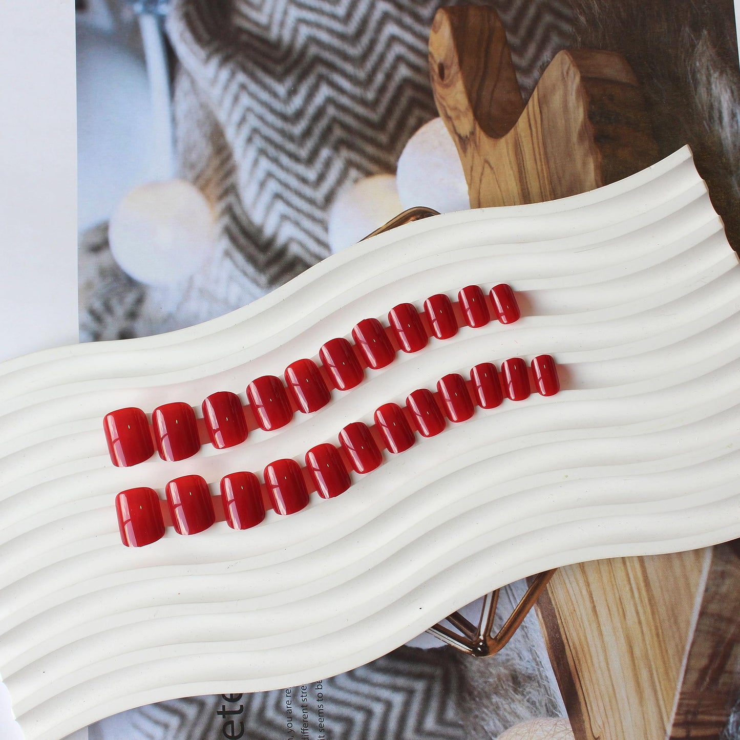 KQueenest Light Red Press on Nails Short Square, Acrylic Fake Nails Short, Natural Fit Small False Nails Press ons, Reusable Gel Stick on Nails for Women Finger Wear in 24 Pcs