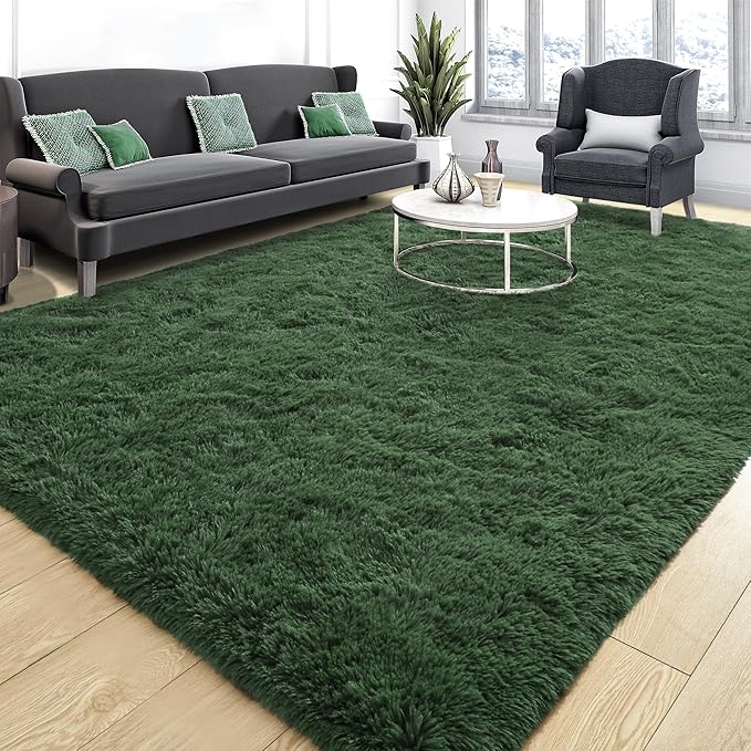 Tepook Soft Fluffy Rugs for Living Room, 5x8 Shaggy Area Rug for Bedroom, Modern Shag Rug Fuzzy Carpets for Kids, Plush Indoor Nursery Home Decor Rug with Non-Slip Bottom, Dark Green