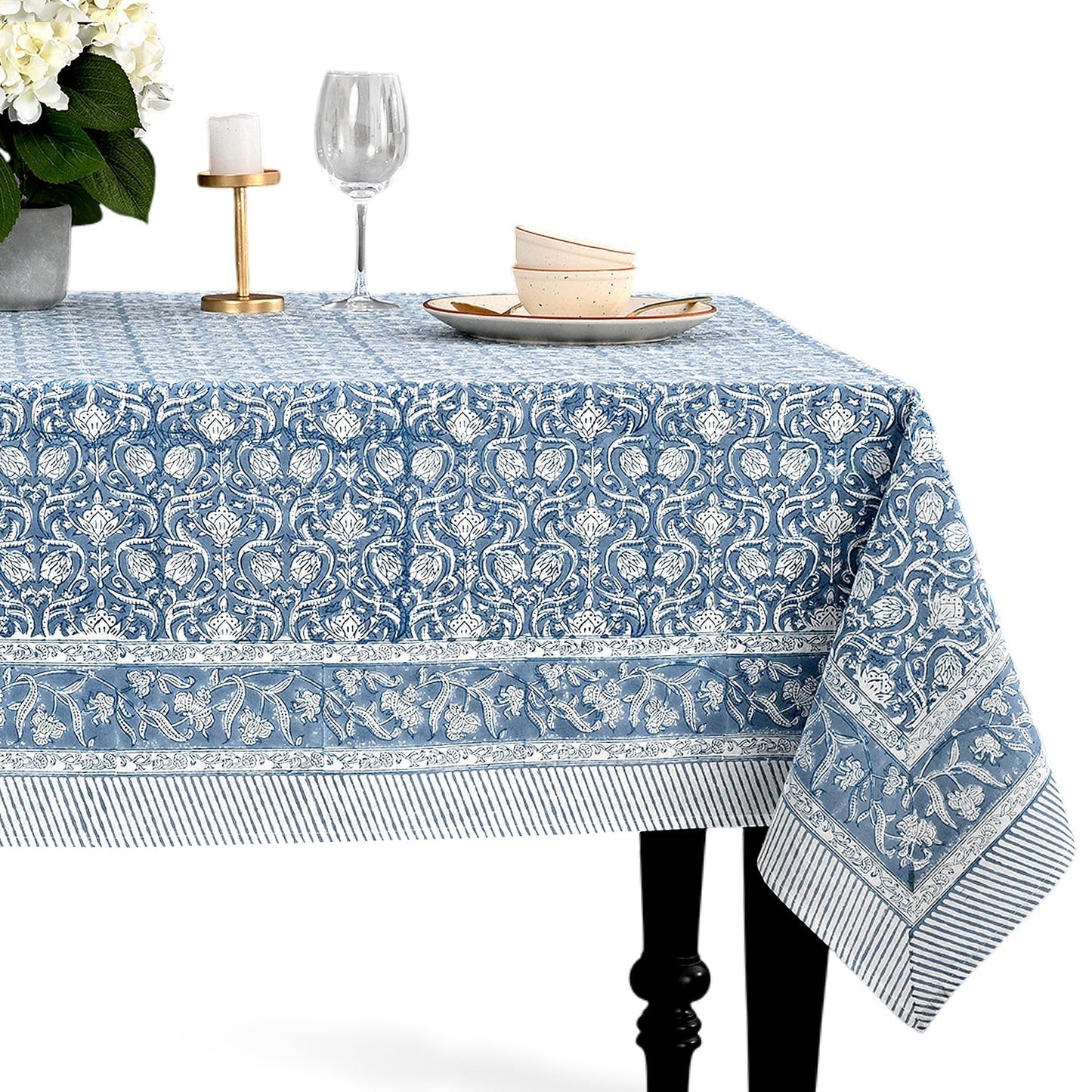 CPC Azure Regal Tablecloth 100% Cotton 70x118 Inch Indian Block Print Rectangle Table Cover, Table Cloth for Gifting in Weddings, Halloween, Fall, Christmas, Thanksgiving