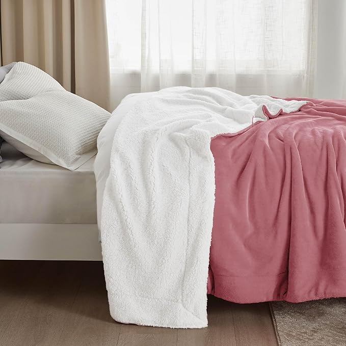 Bedsure GentleSoft Sherpa Fleece Blankets King Size for Bed - Thick and Warm, Soft Fuzzy Plush King Blanket for Winter, Dusty Rose, 108x90 Inches