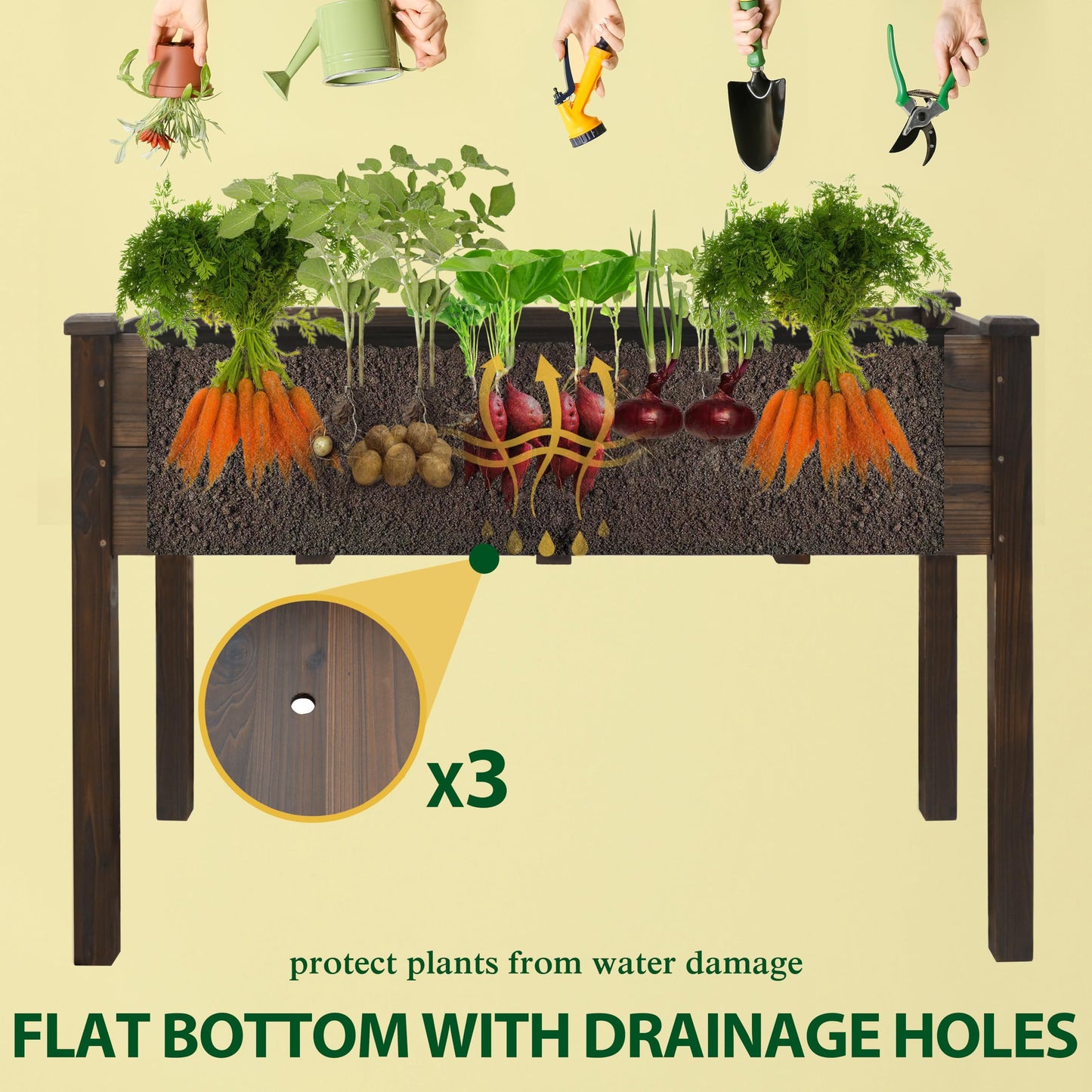 MUPATER 48 x 24 x 30in Raised Garden Bed, Wood Elevated Planter Box with Legs, Outdoor Raised Beds for Gardening, Backyard, Patio and Balcony, Rustic