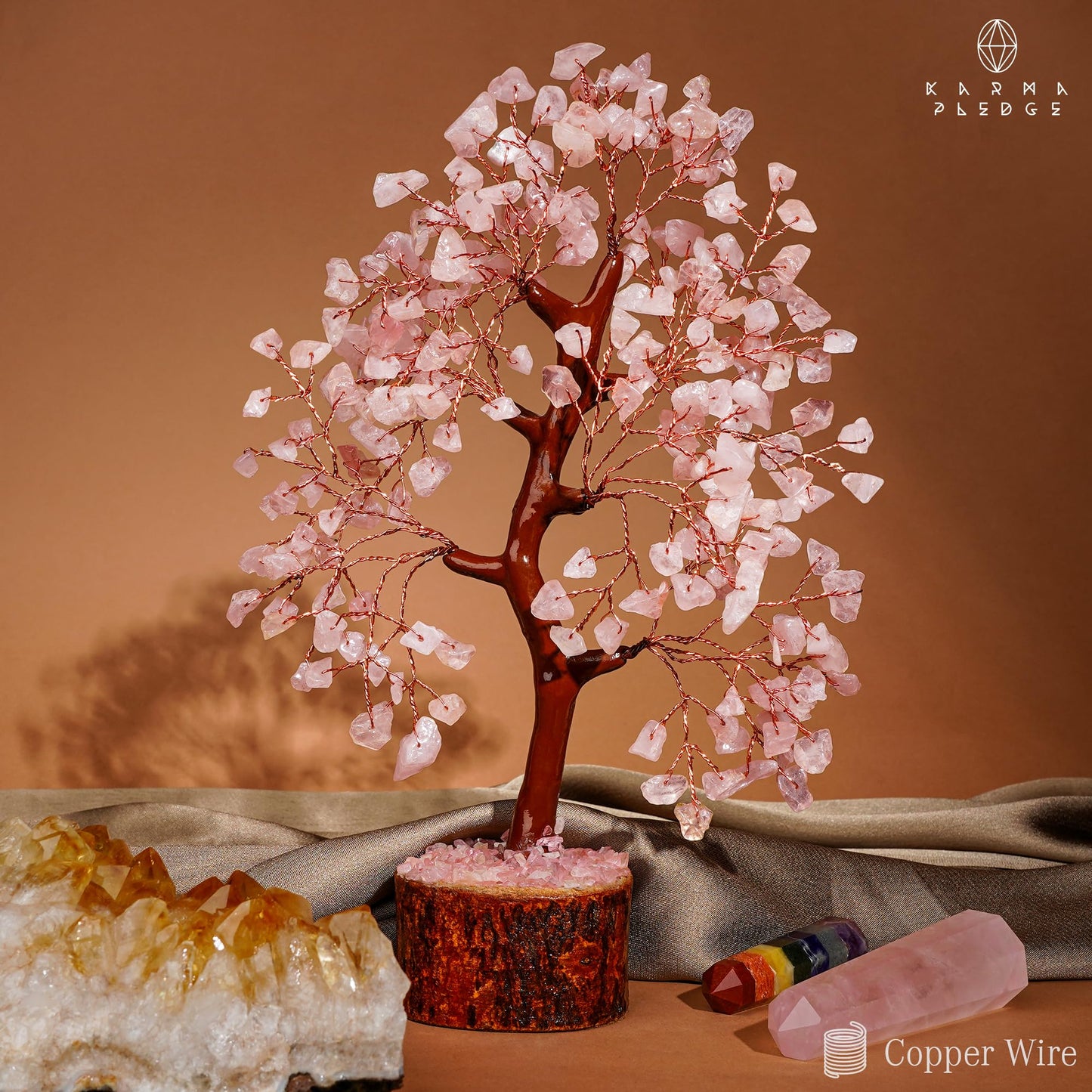 Rose Quartz Crystal Tree of Life Birthday Gifts for Women, Men, Handmade Home Decor, Office Decoration, Healing Crystal Chakra Tree for Money, Positivity, Reiki, Good Luck Gifts for Her, Mom & Dad