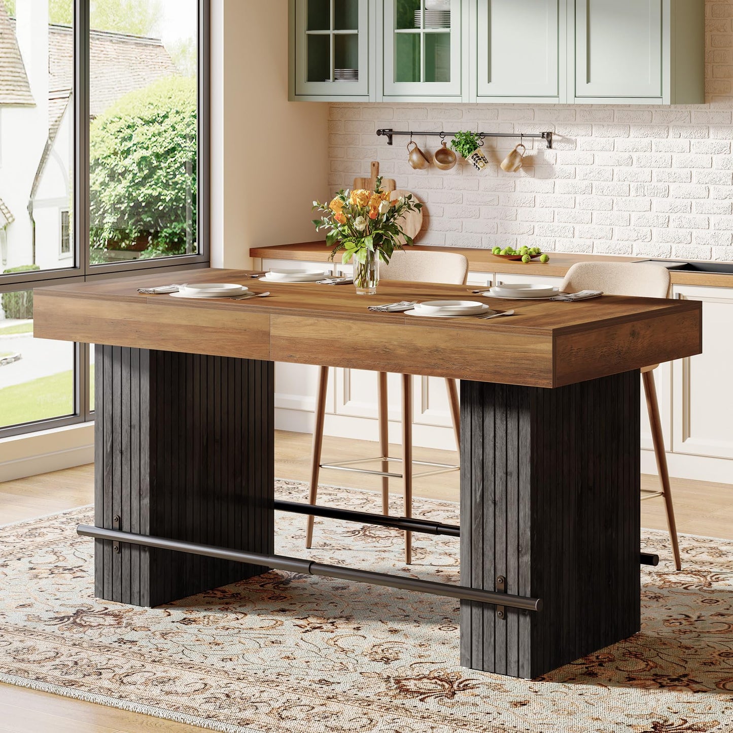 Tribesigns 62.2-Inch Dining Table for 4-6, Counter Height Dining Room Table with Footrest, High Top Kitchen Bar Table for Living Room, Kitchen, Pub