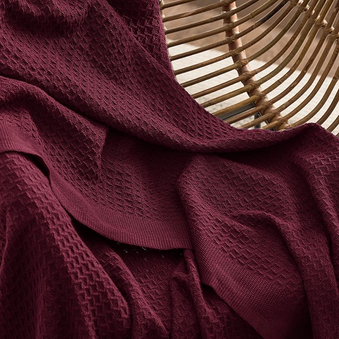 Bedsure 100% Cotton Blanket Twin XL Size for Bed - Breathable and Soft, Waffle Weave Blanket for Summer Spring, Burgundy Red, 66x90 inches