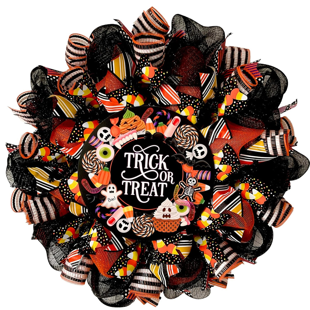 Trick or Treat Halloween Candy Wreath Available in 24 inch or 28 inch diameter Indoor/Outdoor