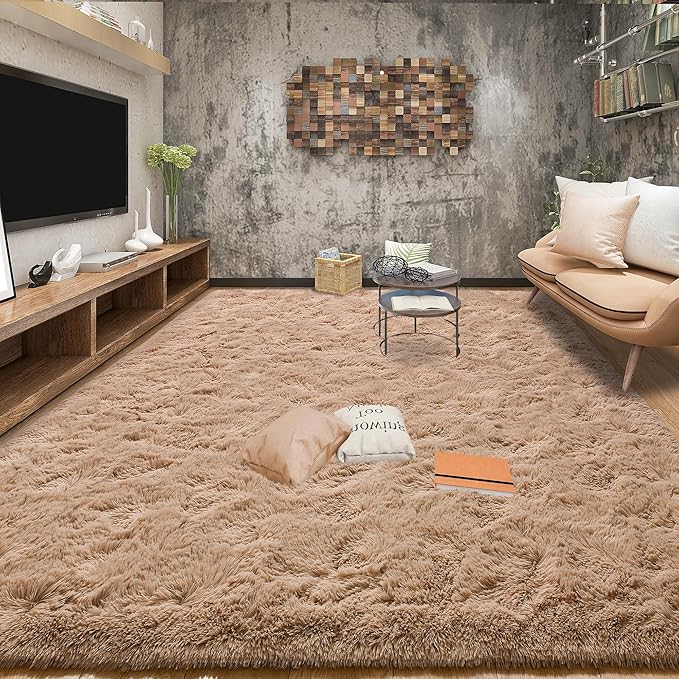 Tepook Area Rugs 9x12 for Living Room, Super Soft Fluffy Rugs for Bedroom, Modern Shaggy Rug Fuzzy Carpets for Kids, Plush Indoor Nursery Home Decor Rug with Non-Slip Bottom, Beige