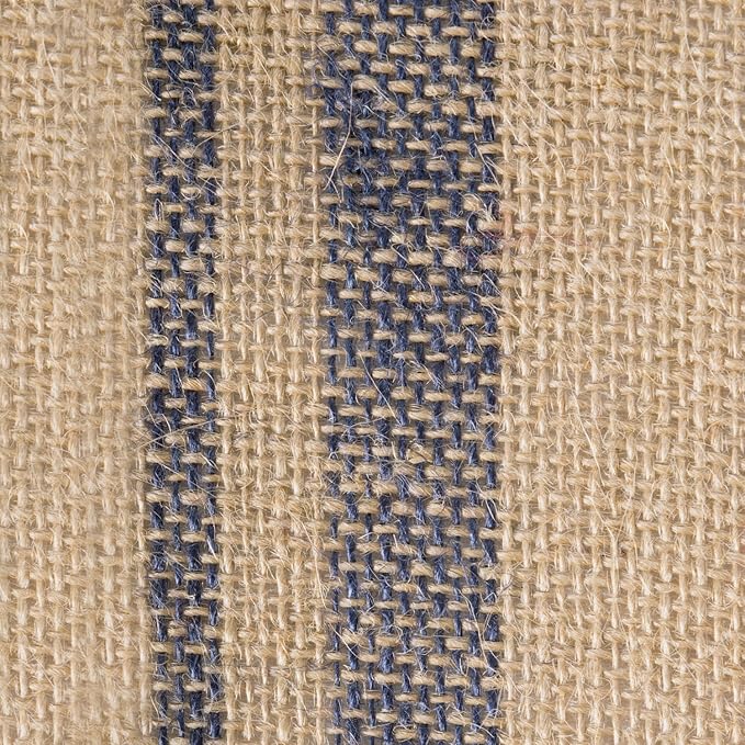 DII Jute Burlap Collection Kitchen Tabletop, Table Runner, 14x72, Double Border Blue