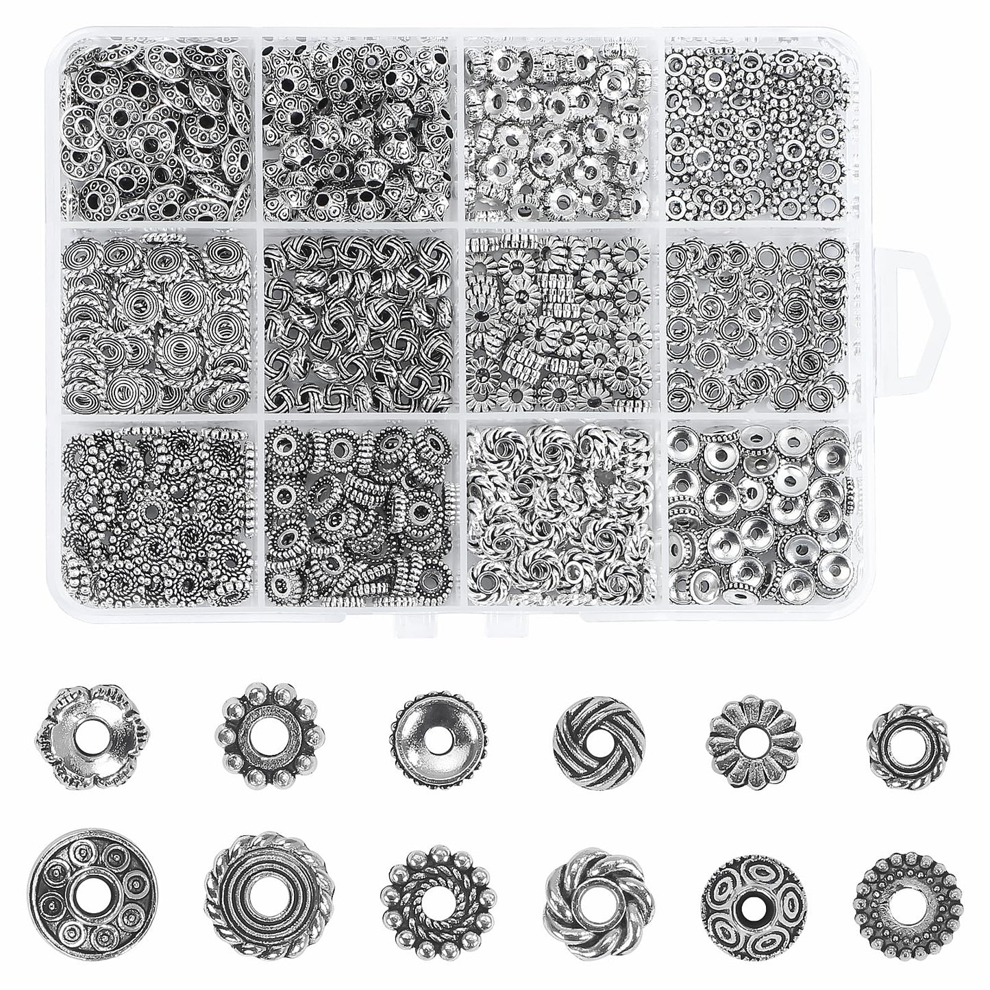 600pcs Silver Spacer Beads for Jewelry Making- 5-8mm Metal Beads Spacer with Storage Box for Bracelets, Necklaces & DIY Crafts