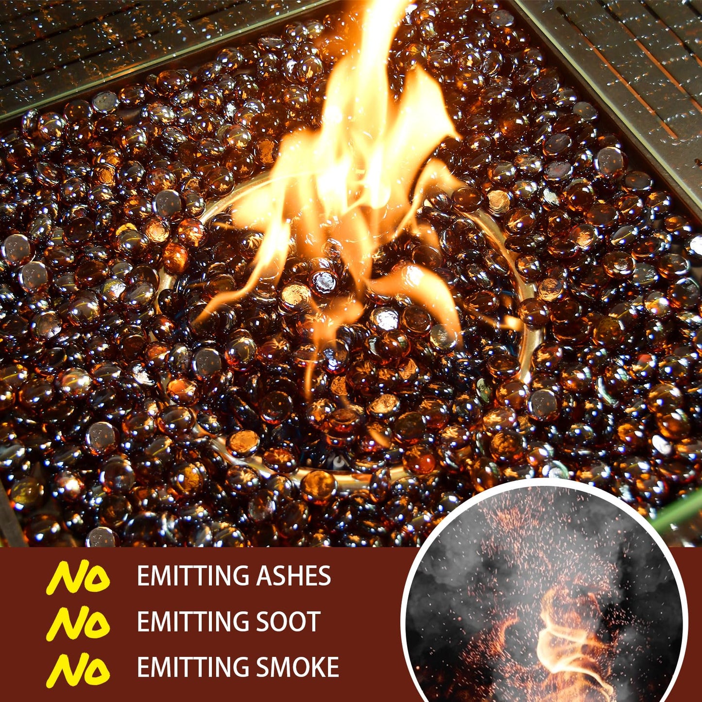 RUOJAS 20 Pounds Amber Fire Glass Beads 3/4 Inch Firepit Gems for Fire Pit Table, Fireplaces, Fire Bowl, Garden Landscaping & DIY Crafts