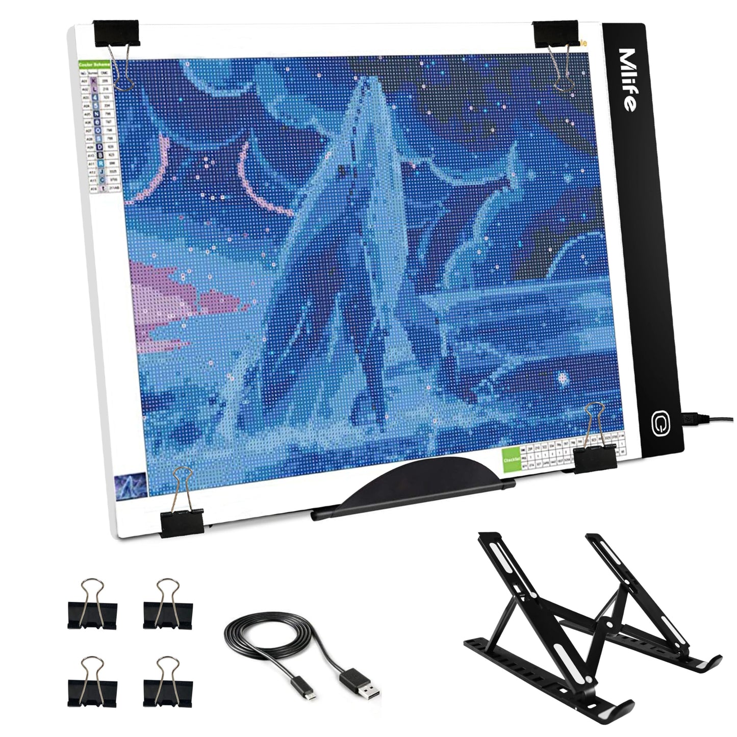Mlife B4 LED Light Pad Kit - Upgraded Diamond Art Painting Light Box Dimmable Tracing Light Board, Sketching, Animation, Drawing Light Box with 4 Fasten Clips and Metal Stand