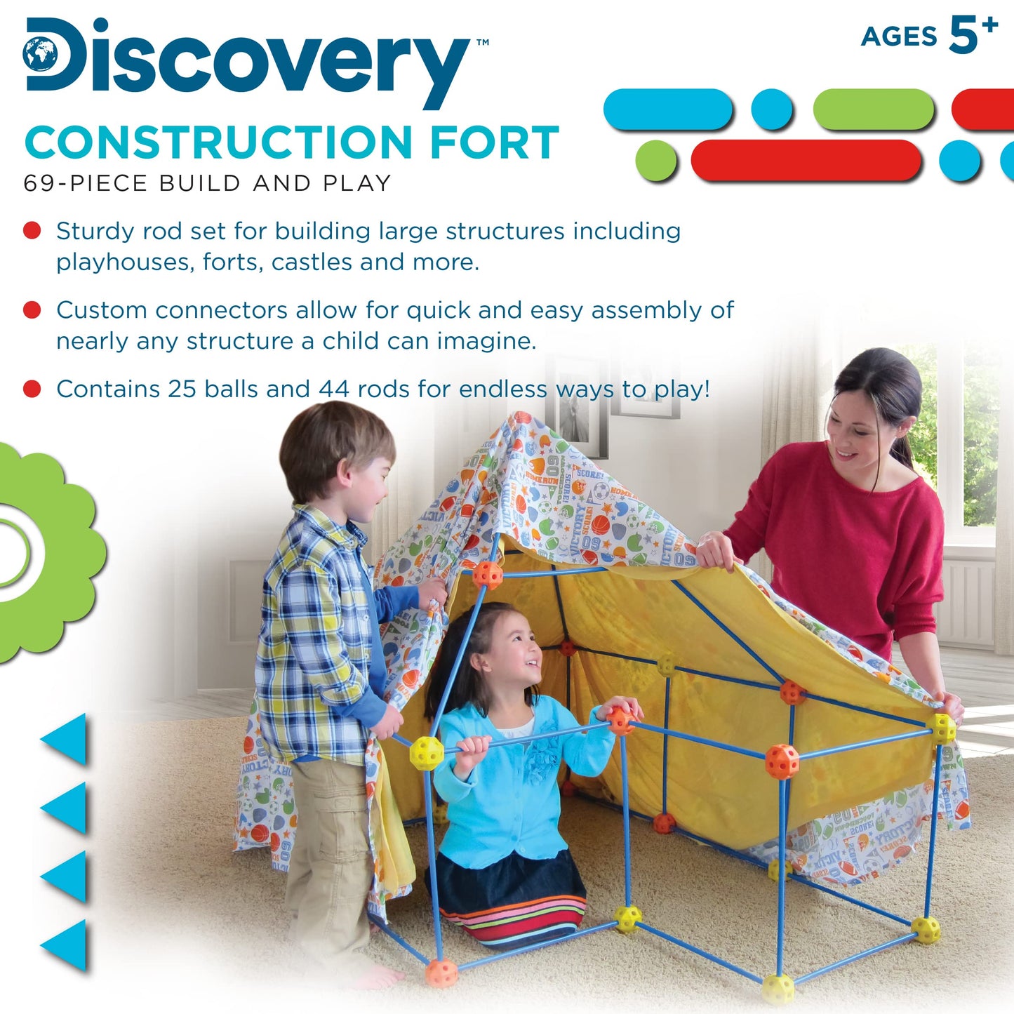Discovery™ Flexible Construction Fort with 44 Rods & 25 Connector Blocks, 69-piece, Age 5+