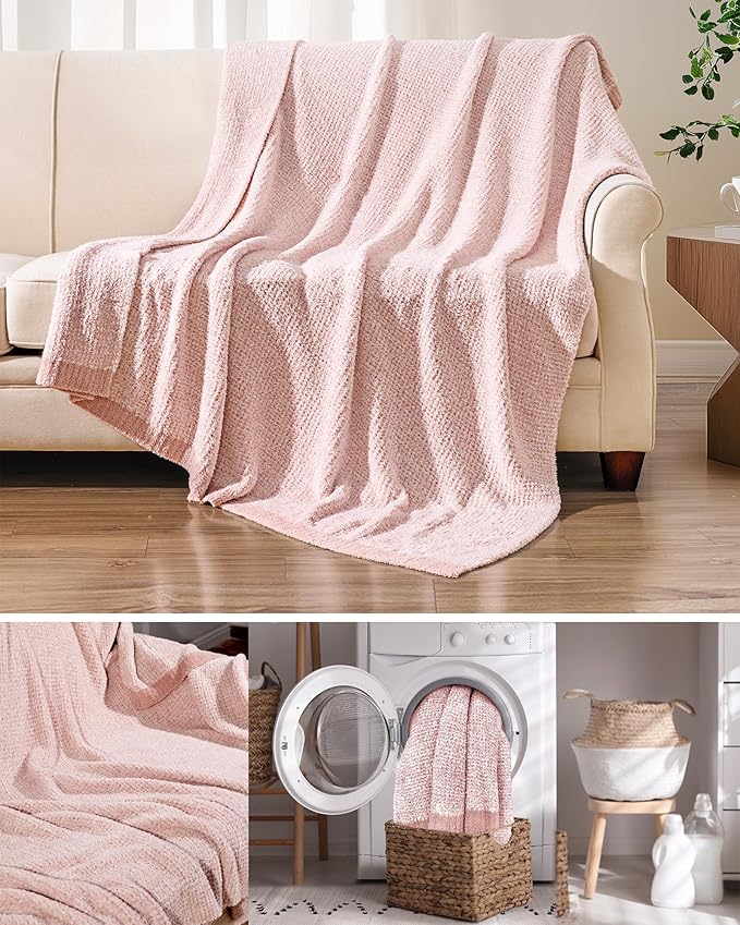 Super Soft Throw Blanket 50 x 60 Inches, Half-Side Plush Fuzzy Blanket for Couch, Sofa, Bed & Chair, Warm Cozy Lightweight Knit Blanket for Fall & Winter