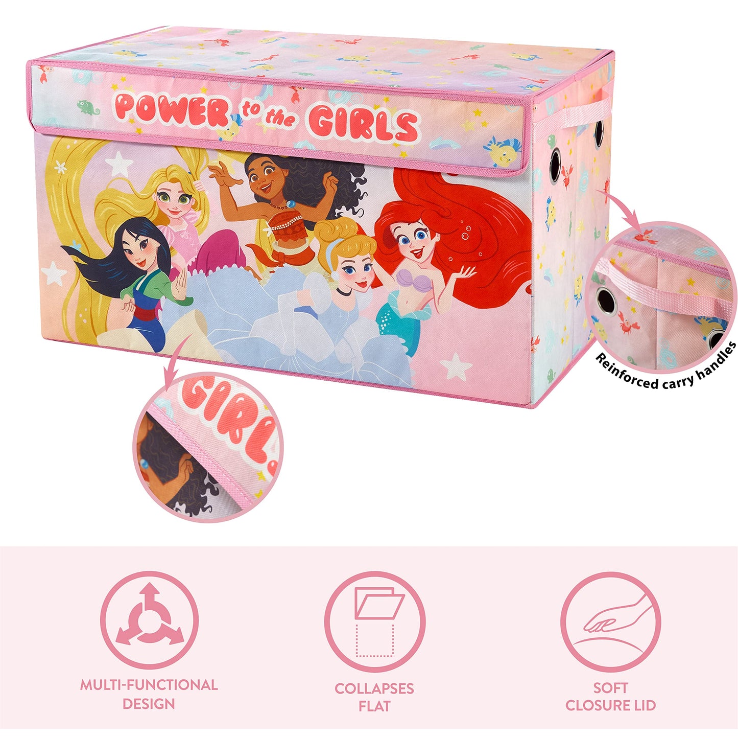 Idea Nuova Disney Princess Collapsible Toy Storage Trunk with Lid, 28" W x 16" D x 14.5" H