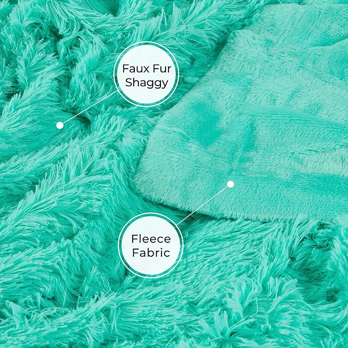 Tuddrom Decorative Extra Soft Faux Fur Blanket Queen Size 80" x 90",Solid Reversible Fuzzy Fluffy Plush Fleece Comfy Microfiber Fur Blanket for Couch Sofa Bed,Teal Blue