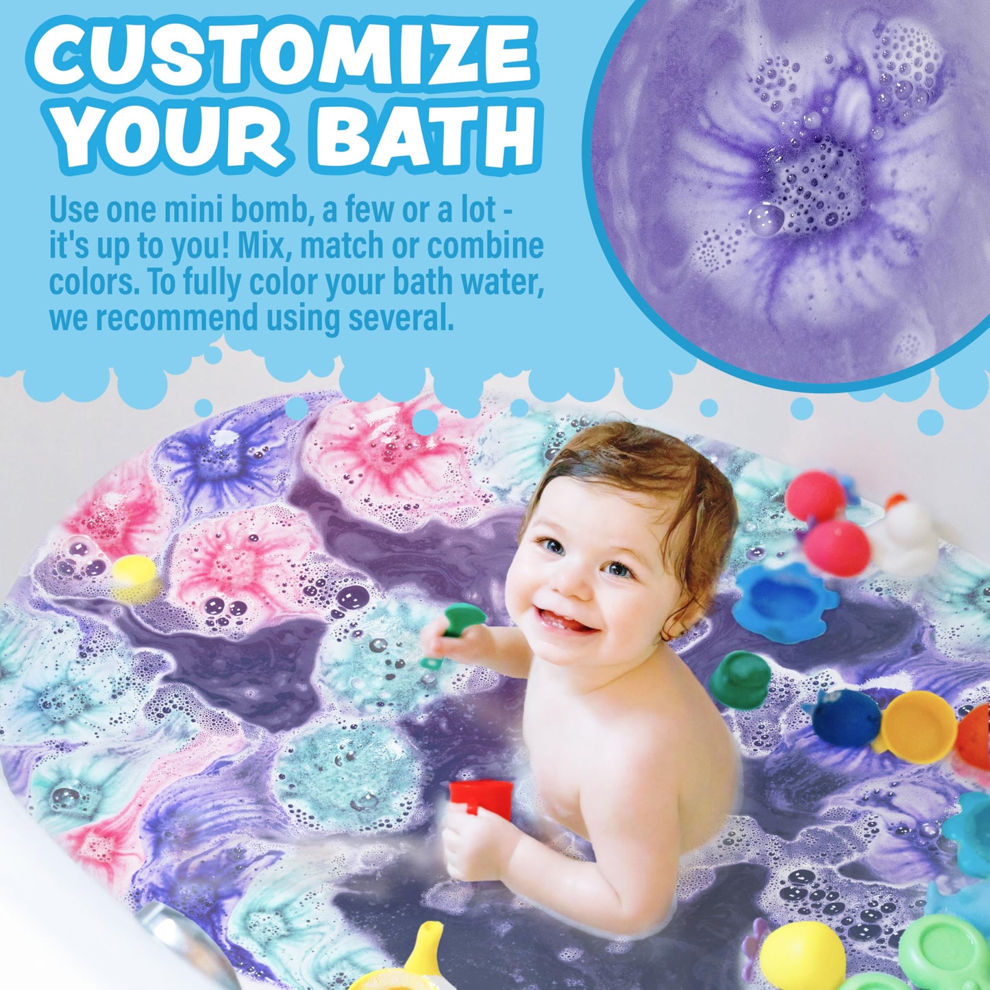 Tub Works® Lil' Bursts™ Mini Bath Bombs for Kids, 90 Count, Cosmic | Nontoxic | Tiny Kids Bath Bombs with A Burst of Color, Foam & Bubbles | Customize Kids Bath with Fun Bath Colors | Create Tub Art