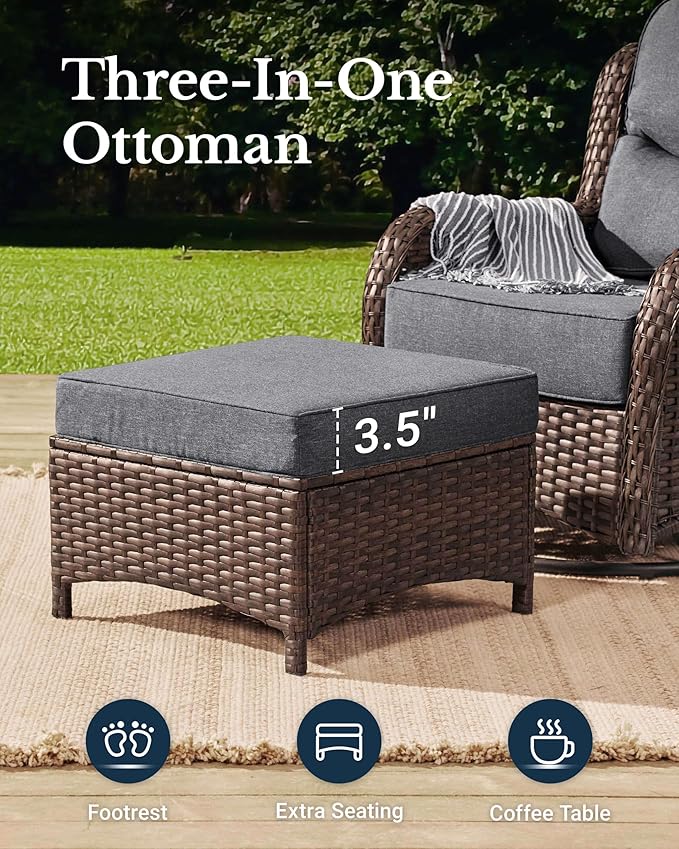 HILLGA Luxury Patio Furniture Set with 6-Inch Thick Cushions, High Back Outdoor Swivel Rocker Chairs and Patio Couch, 7-Piece All Weather Conversation Set for Porch Deck Pool Yard, Dark Grey (V3)
