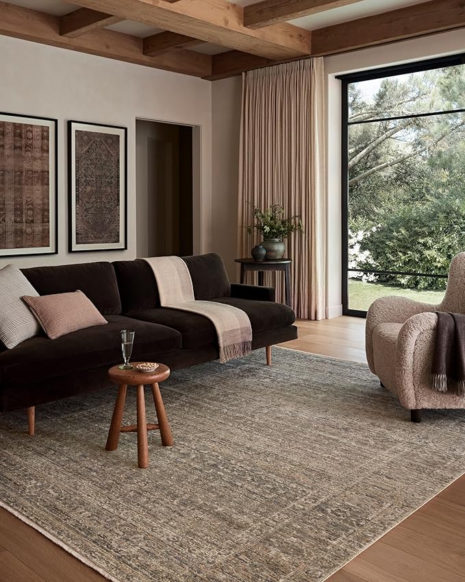 Loloi Amber Lewis Molly Collection MOL-04 Navy/Blush 5'-3" x 7'-9" Low Pile Area Rug