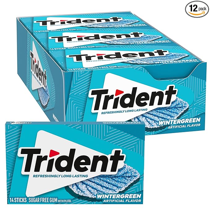 Trident Wintergreen Sugar-Free Chewing Gum, 12 Packs of 14 Pieces (168 Total Pieces)