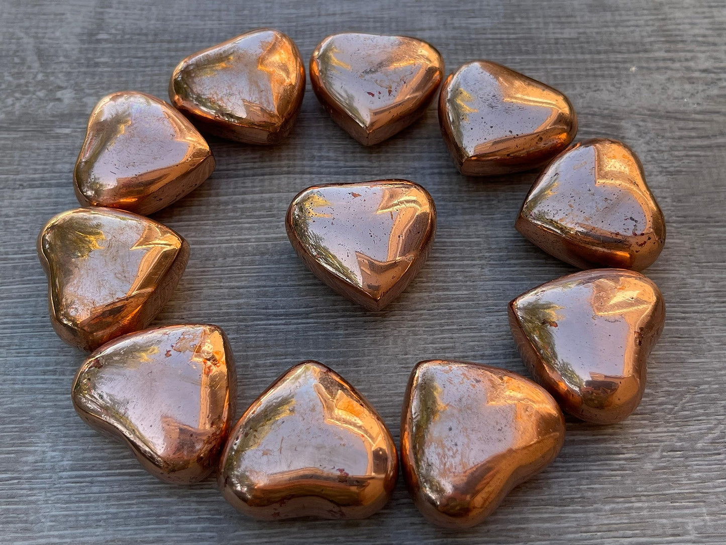 GAF TREASURES Copper Gemstone Hearts, Polished Copper Puffy Hearts, Copper Crystal Palm Stone, Copper Healing Crystal Hearts (1 Heart