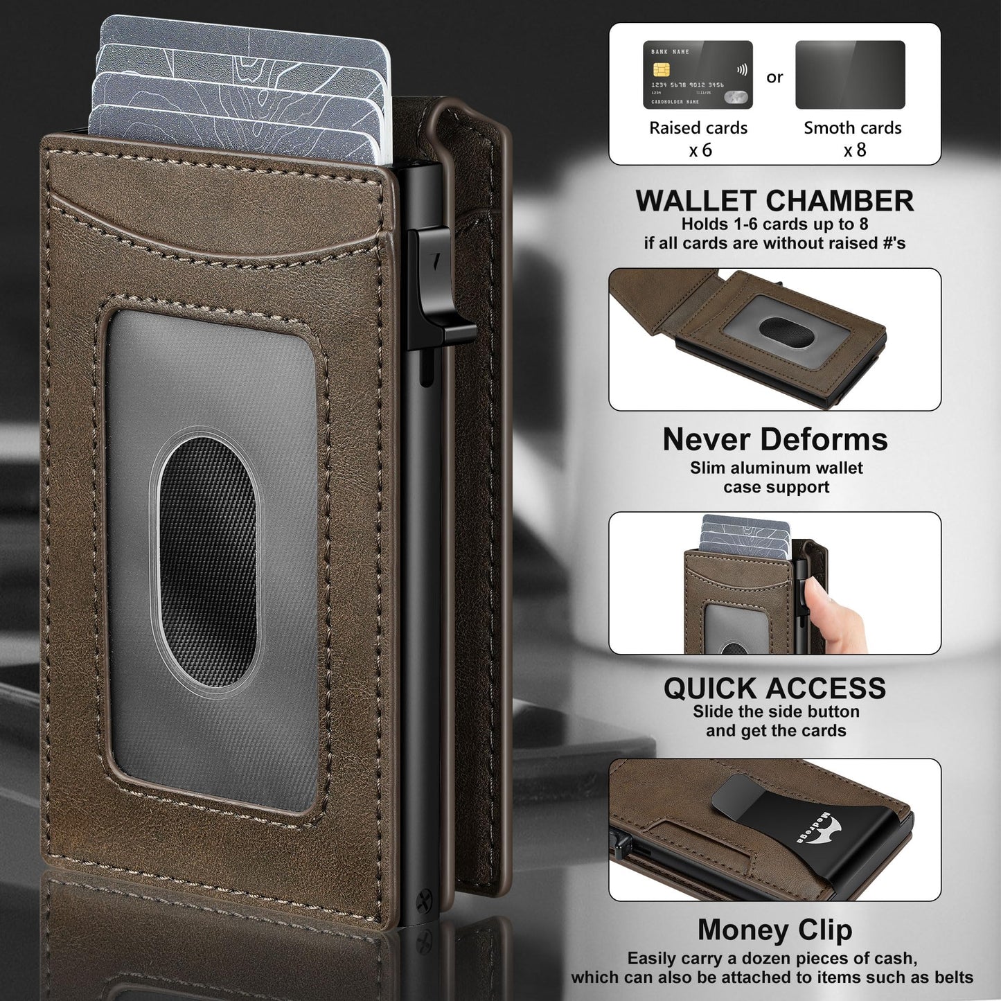 Card Wallet for Men Slim Minimalist: Smart Pop Up Wallets with Money Clip - RFID Front Pocket Credit Card Holder - Gift for Men Husband