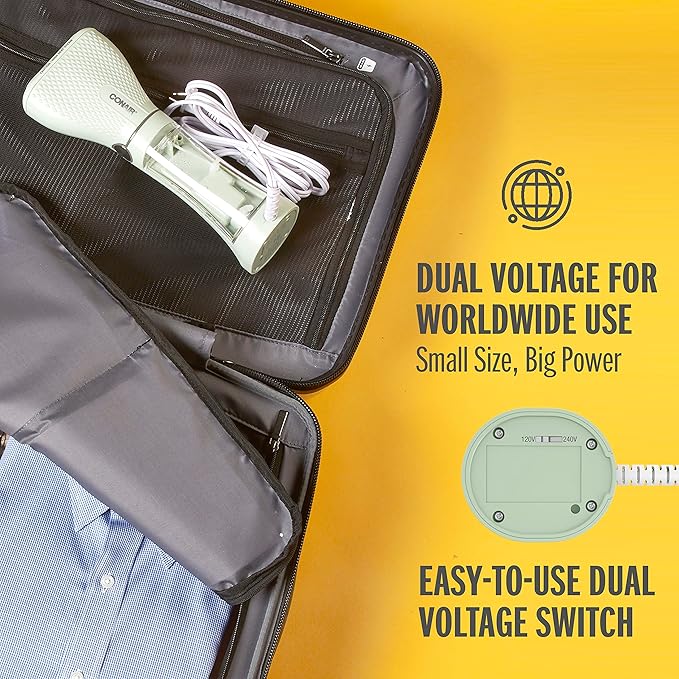 Conair Handheld Garment Steamer for Clothes - Power Steam: Small Size, Big Power - Great for Home, Office, or Travel with Dual Voltage for Worldwide Use, Mint Green